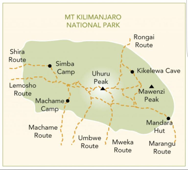 Mappa parco del Kilimanjaro